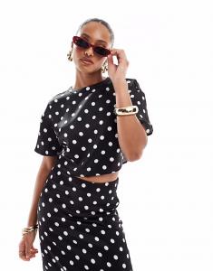 Укороченный атласный топ в черный горошек 4Th & Reckless