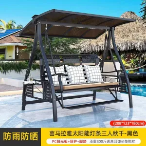 Садовые качели Green Water «Гималаи» трехместные, 208х123х180 см, LED-подсветка, матрас-сиденье+подушки, черный