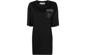 Женское черное короткое платье с рукавами MOSCHINO