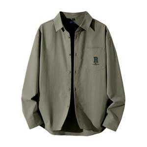 Рубашка мужская с лацканами тонкая WARRIOR, серый зеленый