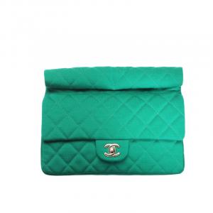 Шерстяная вязаная ткань с золотистым металлом Вечерняя сумочка-клатч темно-зеленого цвета Женская зеленая CHANEL