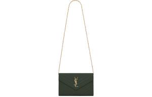 SAINT LAURENT Кожаная цепочка сумка кошелек через плечо кроссбоди женская темно-зеленая