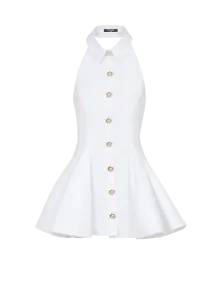 Платье из поплина А-силуэта с открытой спиной Balmain, белый