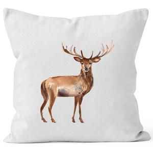 Чехол на подушку Рождество-зима оленьи рога лося акварельный олень Рождественская подушка винтажная Autiga хлопок белый 40см x 40см