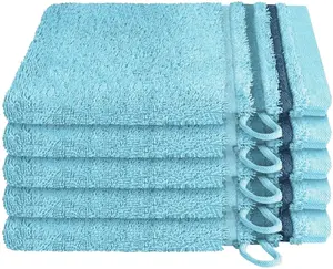 Рукавицы Schiesser "Skyline Color из 100% хлопка с элегантной полосатой каймой", (5 шт.), MADE IN GREEN by OEKO-TEX 16х22 см (5 шт.), бирюзовый