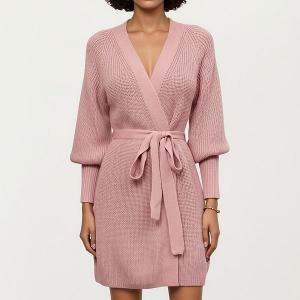 Женский вязаный топ с запахом, длинными рукавами, мягкой текстурой ребристого полотна и регулируемым поясом Anna-Kaci, Mauve Pink