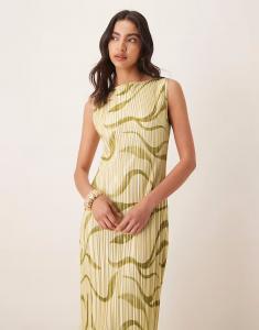 Платье-футляр миди без рукавов ASOS DESIGN с плиссе и желтым узором в виде завитков