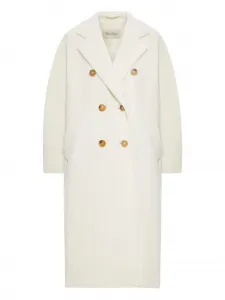 Двубортное шерстяное пальто Max Mara, белый