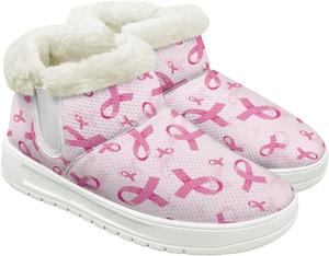 Женские зимние ботинки с меховой подкладкой, слипоны с плоским каблуком и меховой подкладкой, ботильоны Qoiuvncy, Breast Cancer Awarness