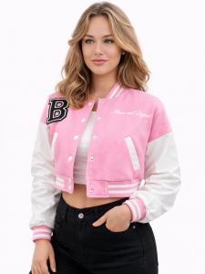 Worldclassca Куртка межсезонная 'Crop College Bomber Jacket' в светло-розовом цвете