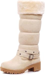 No Brand Женские зимние сапоги из замши с модной пряжкой, водонепроницаемые утепленные сапоги с искусственным мехом, средней длины, с противоскользящей подошвой, дождевые ботинки (черные, размер 6 UK)