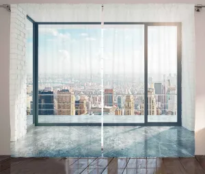 Шторы ABAKUHAUS Деревенский пейзаж, вид на пустой чердак, универсальные ленточные шторы для гостиной с петлями и крючками, 280 x 175 см, светло-серый и белый Abakuhaus