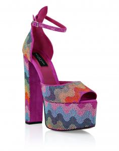 Босоножки на платформе с кристаллами, высокие каблуки, радуга, волны PHILIPP PLEIN, мультиколор