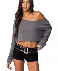 Женский укороченный топ с открытыми плечами Edikted, серый