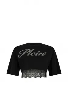Укороченная кружевная футболка Philipp Plein, черный