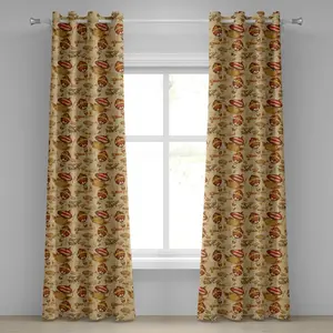 Винтажная штора ABAKUHAUS с люверсами в виде самолета, нарисованная вручную, абстрактные воздушные шары и самолеты на авиационную тематику, декоративные двухпанельные шторы, 280 см x 175 см, светло-коричневый, желтый, красный Abakuhaus