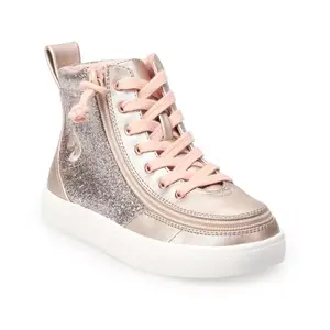 Детские адаптивные блестящие кроссовки на высокой подошве Billy Footwear, цвет rose gold