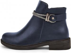 Женские ботильоны FSJ с округлым носком, на низком массивном каблуке, со стойкой, со стразами, цепочкой и боковой молнией, повседневные прогулочные ботинки, размеры 4-15 US, Blue