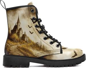 Coolcustomize Готические ботильоны для женщин с рисунком животных, на шнуровке, из веганской кожи, в стиле панк-рок, с массивным каблуком, черного цвета