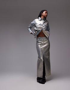 Юбка из денима maxi column цвета «металлик» Levi'S