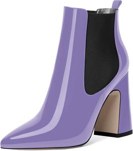 Женские ультралегкие уличные ботинки ROSERWISH с эластичной верхней частью, простые для путешествий, с заостренным носком, лакированные, на высоком каблуке-блоке, высотой до щиколотки, 4 дюйма