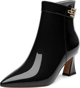 Женские ботильоны, модные сексуальные ботинки с заостренным носком и средним каблуком, тонкие высокие каблуки 2,5 дюйма CDXJHYMY, Black Patent