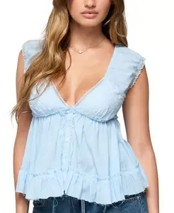 Хлопковый топ-бэбидолл Gizelle с V-образным вырезом Edikted, синий