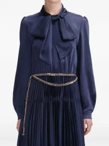 Плиссированное макси-платье с бантом Self-Portrait, синий