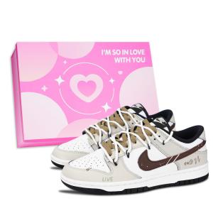 Nike Кроссовки Dunk Black White, American Reporting Pink Shoe Box, износостойкие, низкие, для скейтбординга, унисекс, бежевые