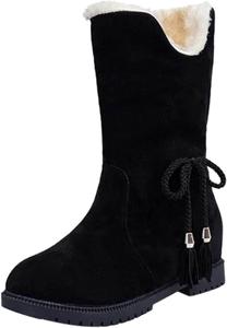 Женские модные зимние ботинки CsgrFagr, укороченные ботильоны с утолщенной плюшевой подкладкой, теплые хлопковые ботинки с эффектом сборки из искусственной замши (черные, 7 размер) Generic, 8.5 Black