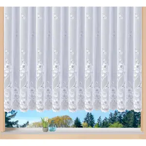 Штора Chelsea с шторной лентой, 1 шт., жаккардовая, структурированная, полупрозрачная, с каймой, цветочный рисунок, повсеместный, штора Weckbrodt, белый