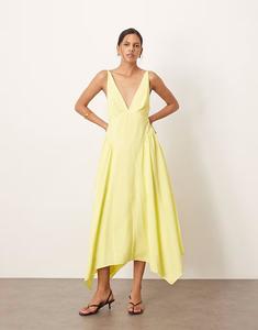 Платье миди ARRANGE с перекрещивающимися деталями на спине и пышной юбкой желтого цвета