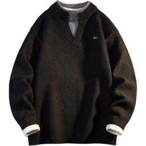 Свитер Unisex V-образный вырез утолщенный Mock Two Piece WARRIOR, черный (diy badge)