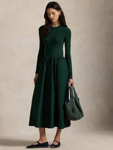 Хлопковое поло с длинными рукавами макси-платье Ralph Lauren, Dark Green
