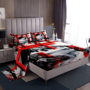 Erosebridal Комплект постельного белья Japanese Style Fuji Mountain с принтом горы Фудзи и морских волн, красный и черный, Red Gray