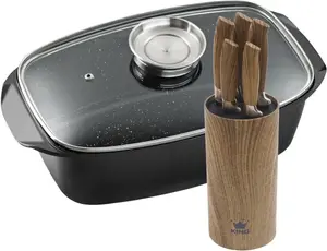 Жаровня King с набором ножей на подставке, черный / коричневый