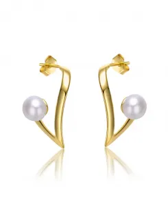 Серьги из стерлингового серебра 14 карат с белым пресноводным жемчугом и геометрическим абстрактным рисунком Genevive, gold