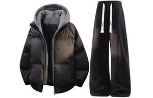 Толстовка Casual Sportswear утепленная с капюшоном унисекс X1617, черный puffer jacket+черный fleece-lined sweatpants