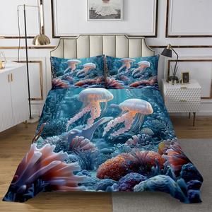 Erosebridal Комплект постельного белья Jellyfish с морскими животными и подушкой в гавайском стиле, Orange Blue