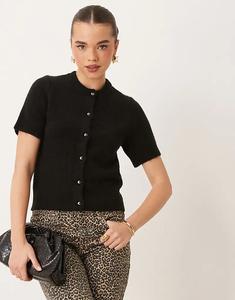 Вязаный кардиган Gina Tricot с короткими рукавами черного цвета