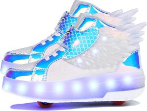 Детские роликовые кроссовки Aikuass с USB-подзарядкой и светящейся LED-подсветкой для мальчиков и девочек, белый