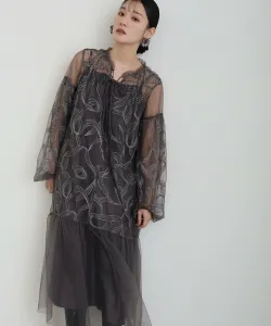 Платье с многослойной вышивкой лентами, свадебное платье для вечеринки Pourvous, цвет Charcoal