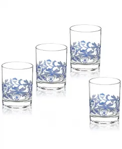 Синие итальянские двойные старомодные стаканы, набор из 4 шт. Spode, blue/white