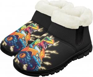 Детские зимние ботинки для мальчиков и девочек, утепленные высокие кеды с подошвой против скольжения и флисовой подкладкой, пушистые слипоны Chririnla, Truck Dinosaur