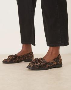 Туфли на плоской подошве с бантом ASOS DESIGN Memphis и леопардовым принтом