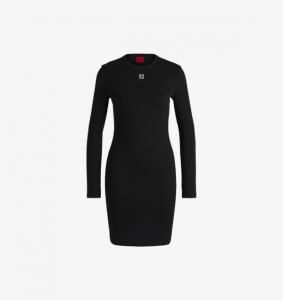 Мини-Платье облегающего кроя из смесового хлопка с фирменной вышивкой Hugo, черный