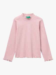 Детская футболка с длинными рукавами и оборкой из хлопковой смеси Benetton, Pink