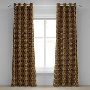 Африканская штора на люверсах ABAKUHAUS, этнический традиционный художественный орнамент, полосатый узор, леопардовая шкура, декоративные двухпанельные шторы, 280 см x 245 см, цвет "умбра-коричневый бархатец" Abakuhaus