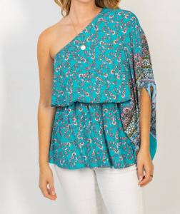 Топ с цветочным принтом и открытыми плечами в мятном цвете White Birch