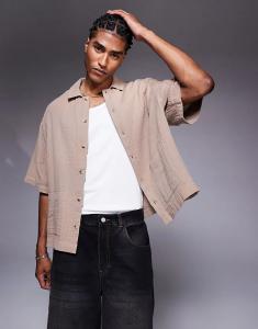 Коричневая свободная рубашка ASOS DESIGN с карманами